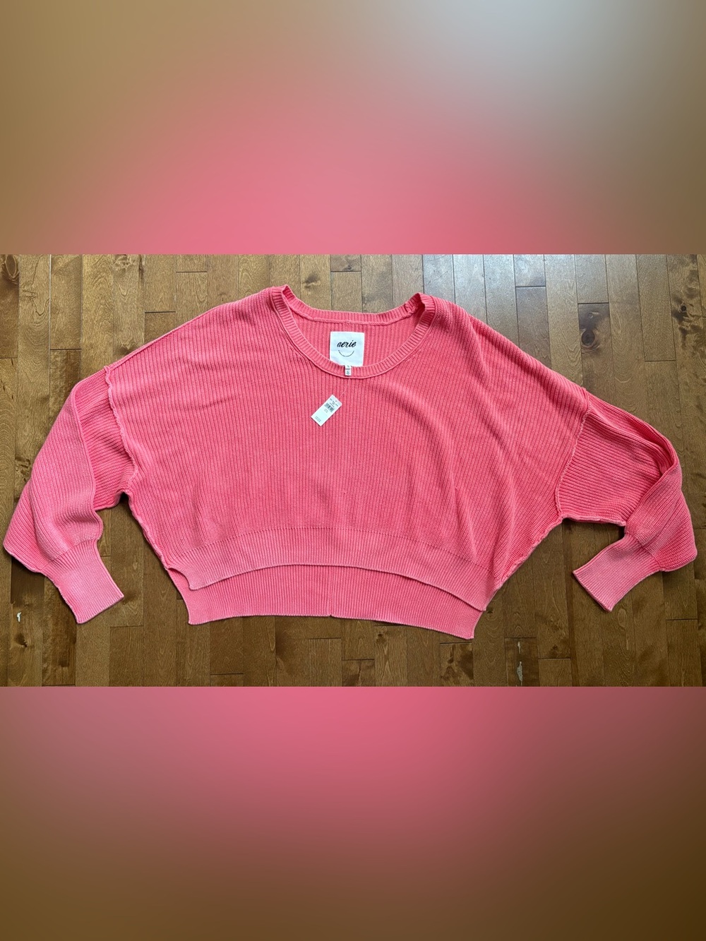 Aerie NWT Beyond Cropped Knit Sweater Coral Pink – XL